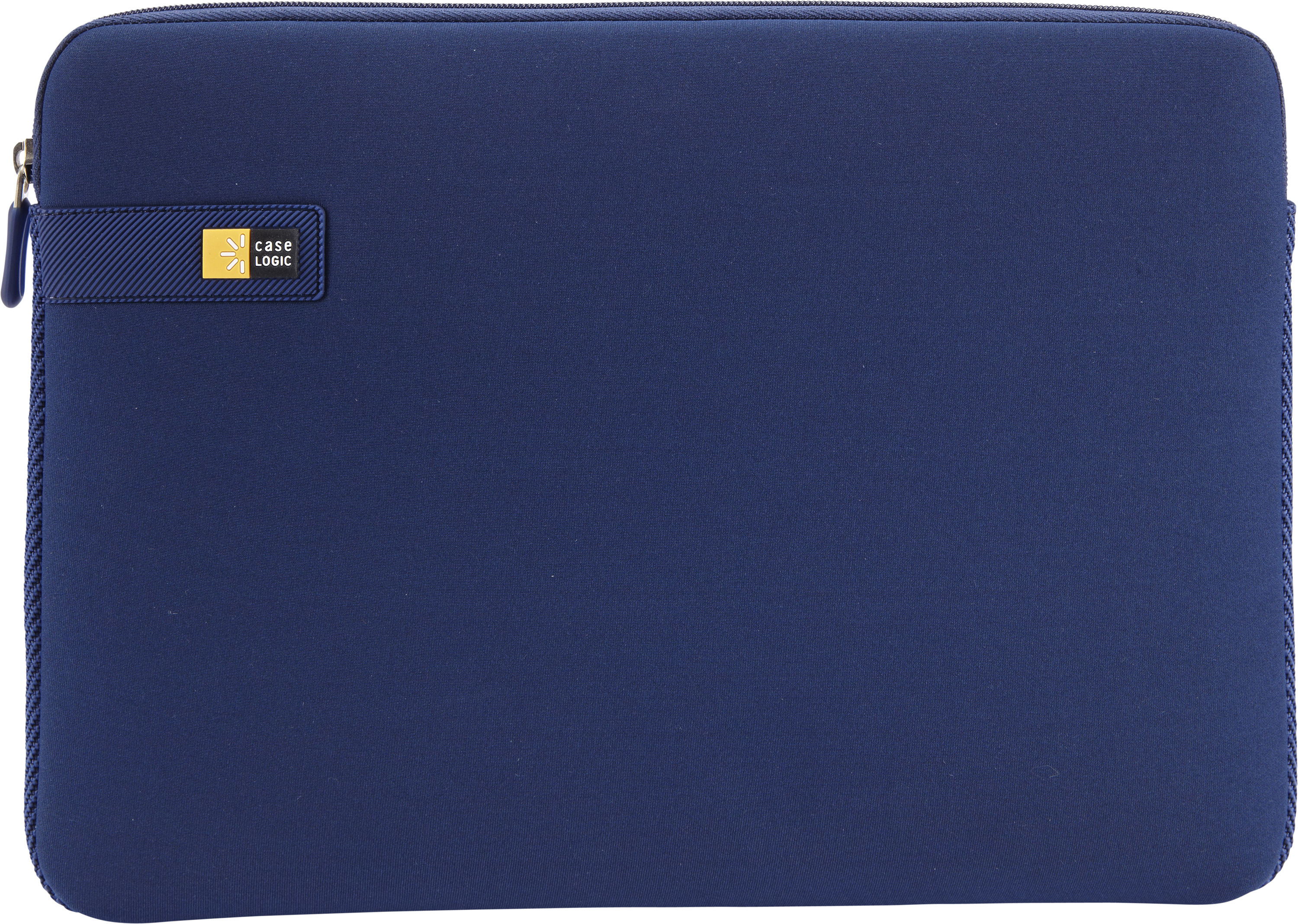 Una custodia blu per laptop con cerniera e logo Case Logic.