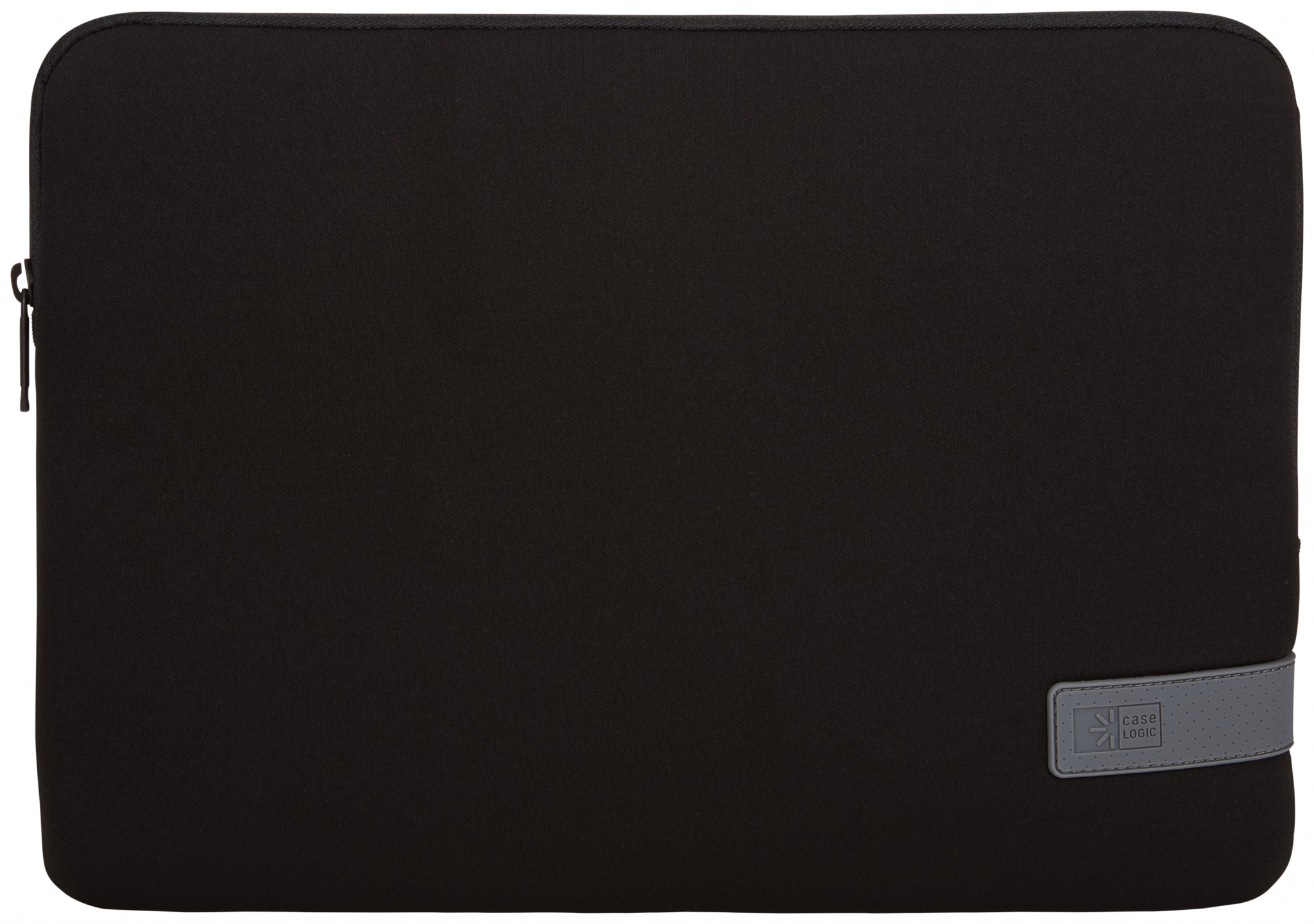 Una custodia nera per laptop con un accento grigio e il logo Case Logic.