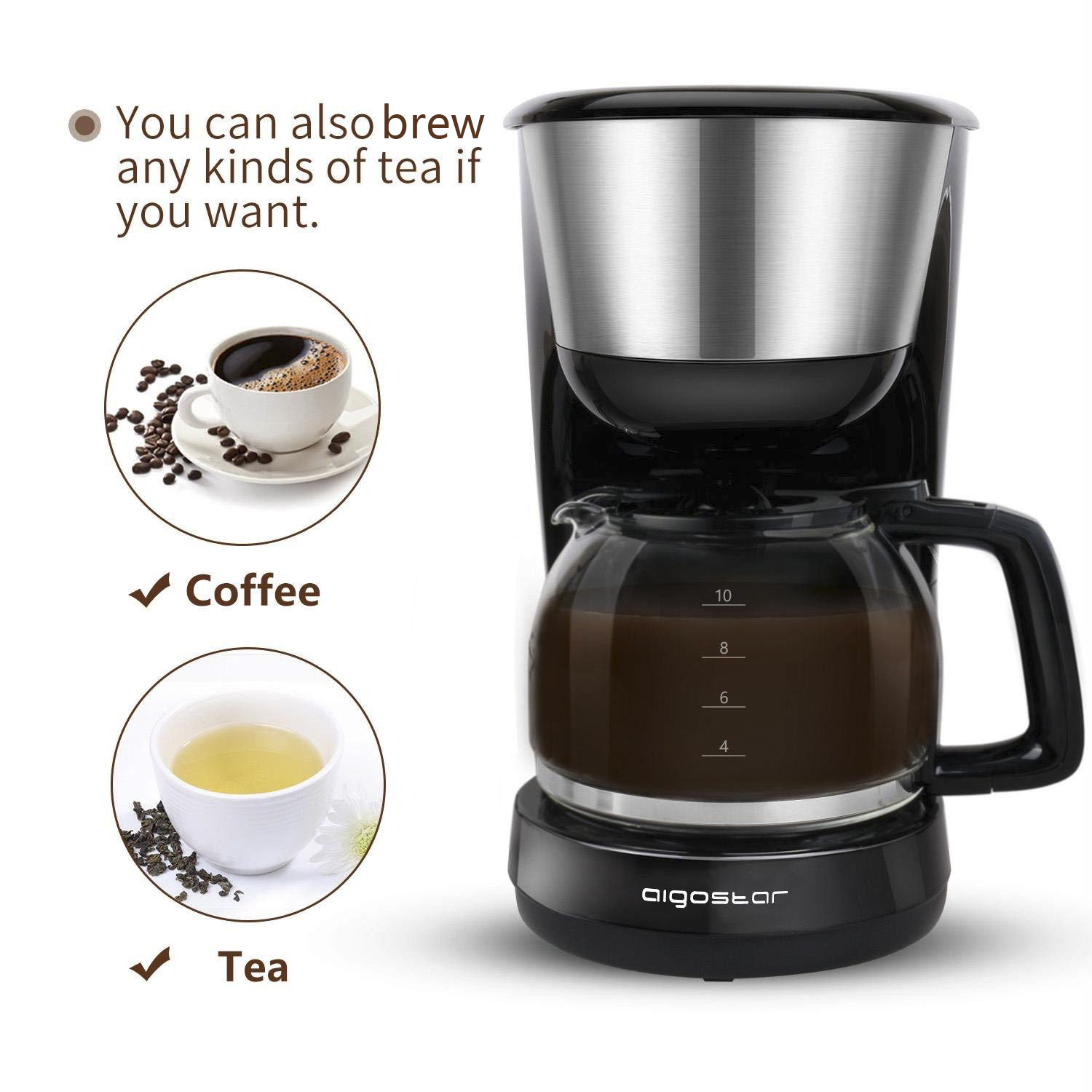 Kaffeemaschine mit Kaffee- und Teetassen.