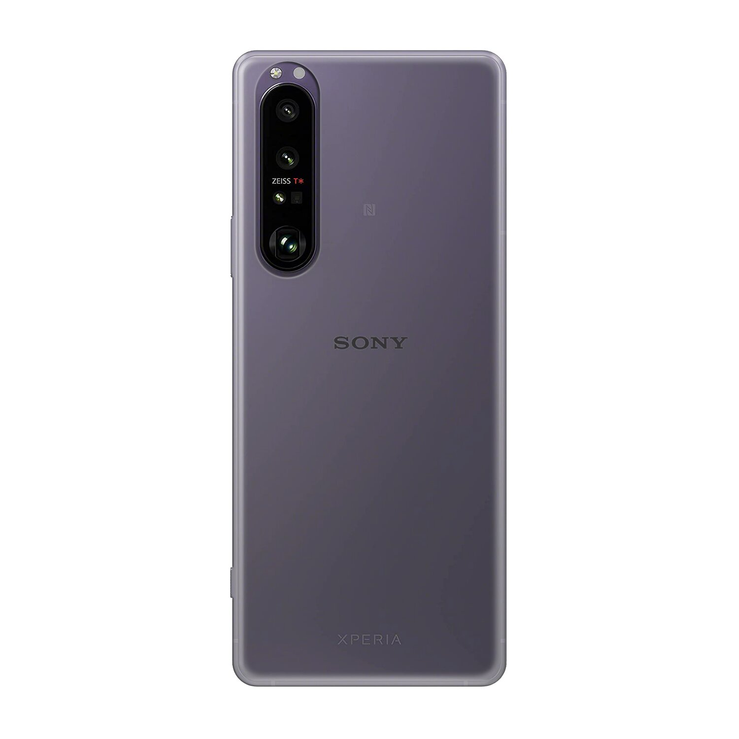 Die Rückseite eines lila Smartphones mit dem Sony-Logo.
