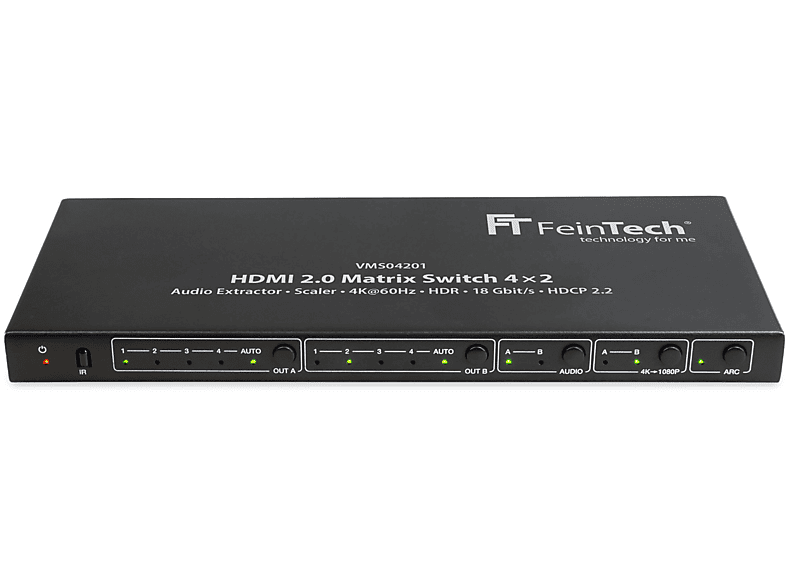 FEINTECH VMS04201 HDMI 2.0 Matrix Switch 4x2 mit Audio Extractor, ARC, Downscaler HDMI Splitter & Switch