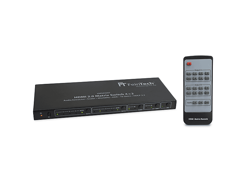 FEINTECH VMS04201 HDMI 2.0 Matrix Switch 4x2 mit Audio Extractor