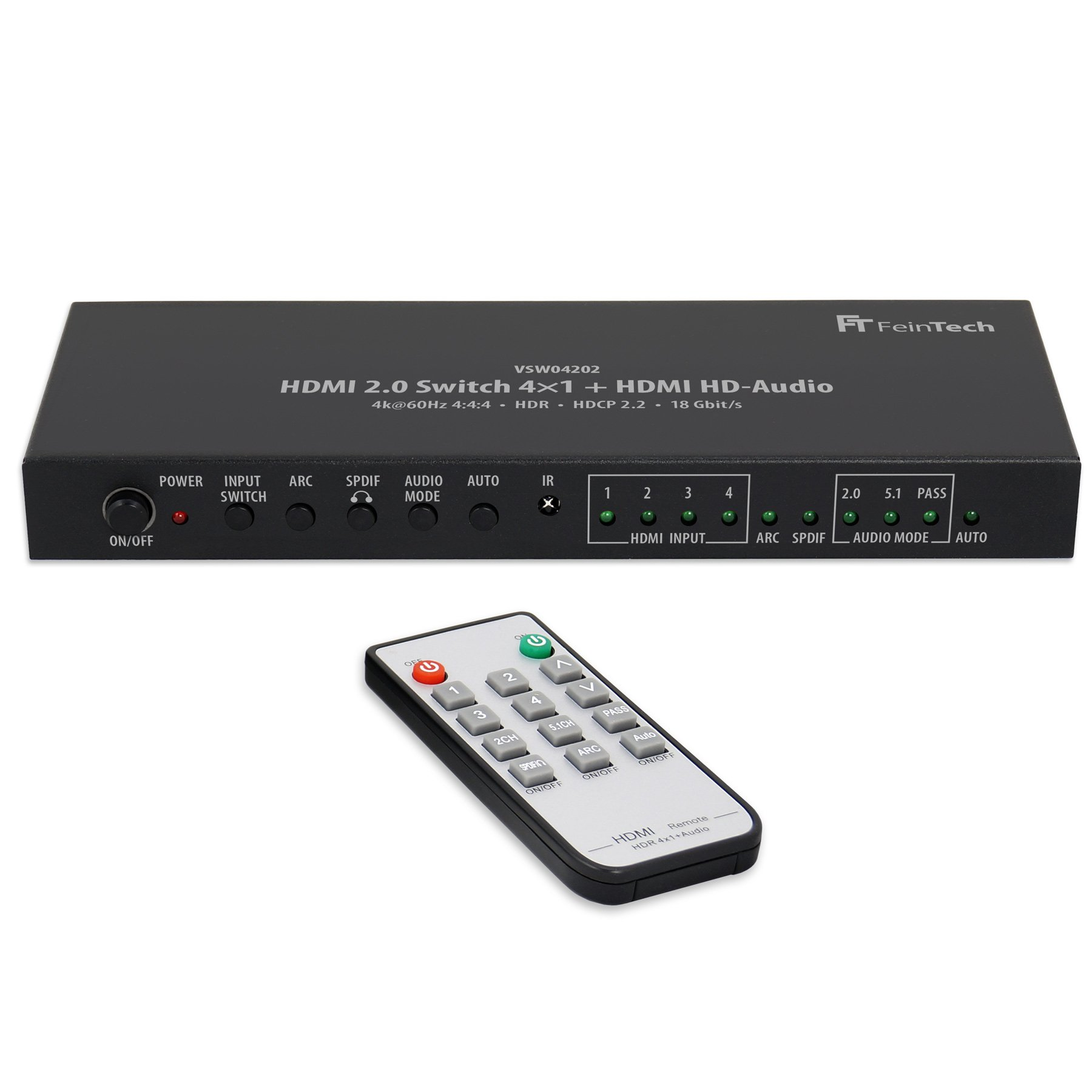 HDMI HD-Audio Switch HDMI Switch HDMI Matrix 2.0 FEINTECH mit 4x1+1