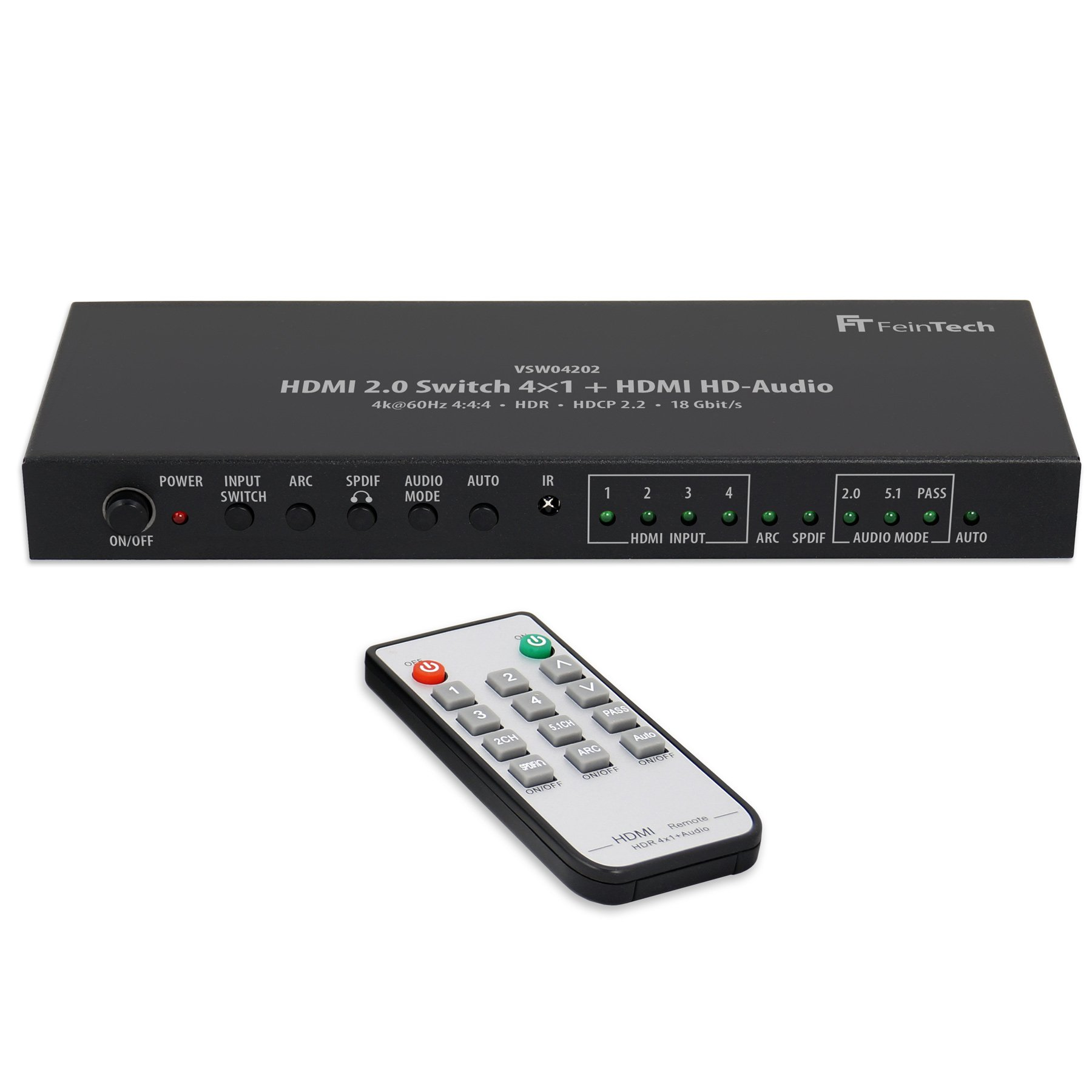 2.0 4x1+1 HDMI Switch FEINTECH Matrix Switch HD-Audio HDMI mit HDMI