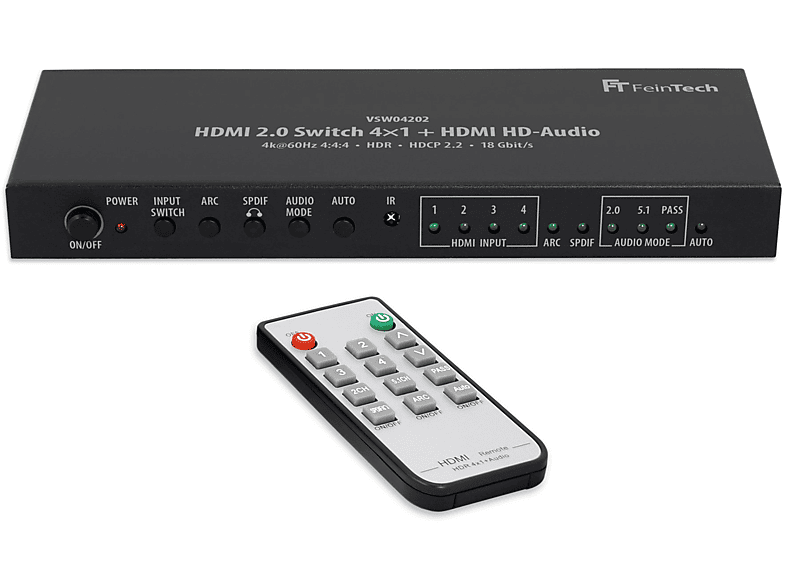 FEINTECH HDMI 2.0 Switch HDMI 4x1+1 mit Matrix Switch HD-Audio HDMI