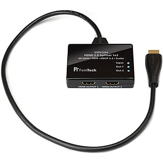 FEINTECH VSP01204 HDMI 2.0 Splitter 1 In 2 Out 4K 60 Hz mit Full-HD Downscaler, HDR, Dolby Vision, CEC-Unterstützung, integriertes HDMI-Anschlusskabel