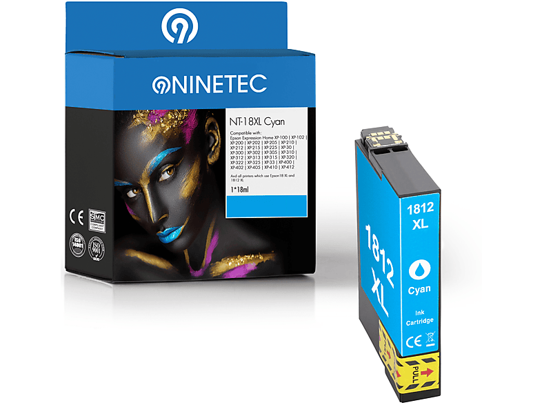 NINETEC 1 Tintenpatrone Epson (C Patrone 13 ersetzt T 18124511) T1812 cyan