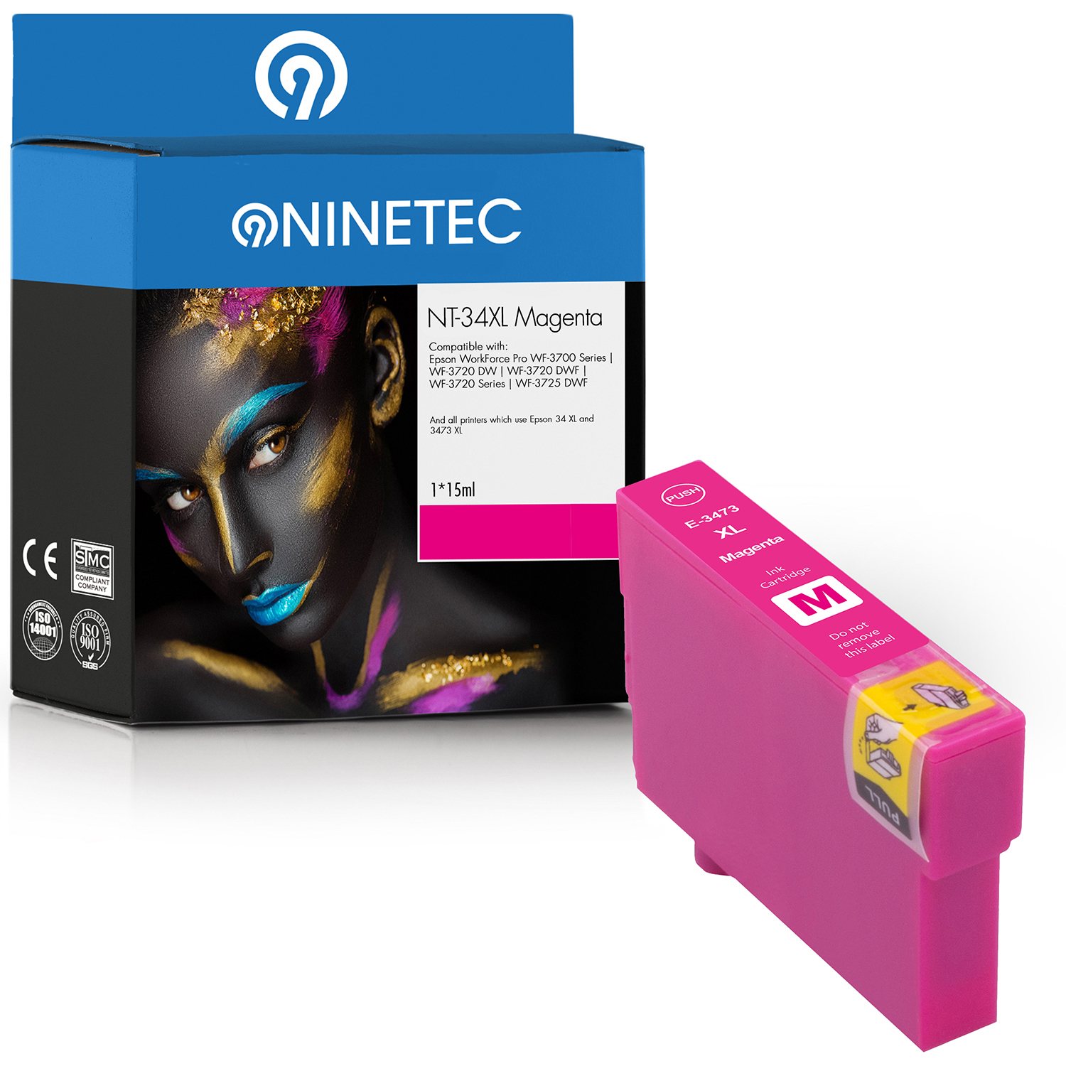 NINETEC 1 13 ersetzt T 34XL (C Patrone T3473 34734010) magenta Tintenpatronen Epson