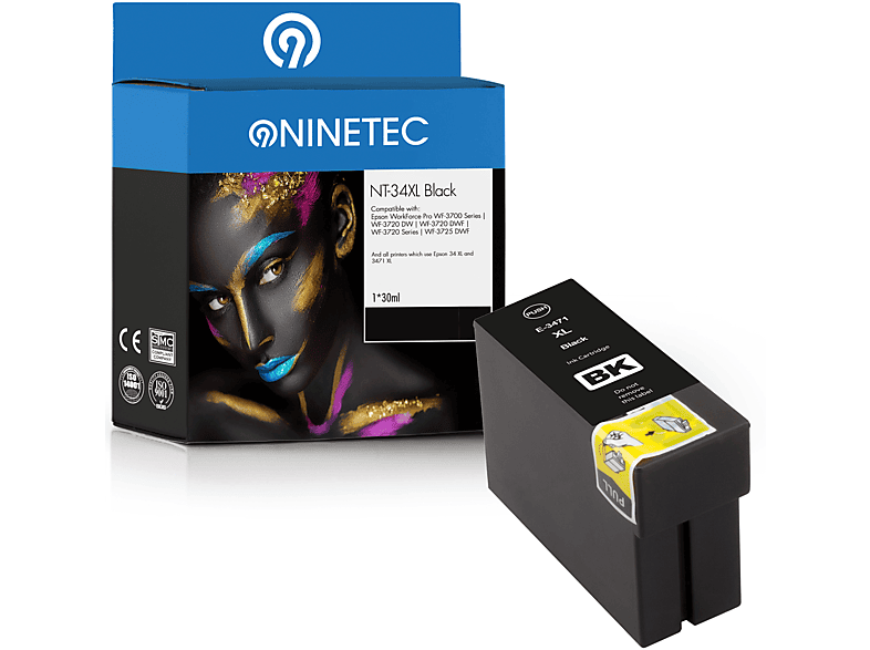 NINETEC 1 Patrone ersetzt Epson T3471 34XL Tintenpatronen black (C 13 T 34714010)