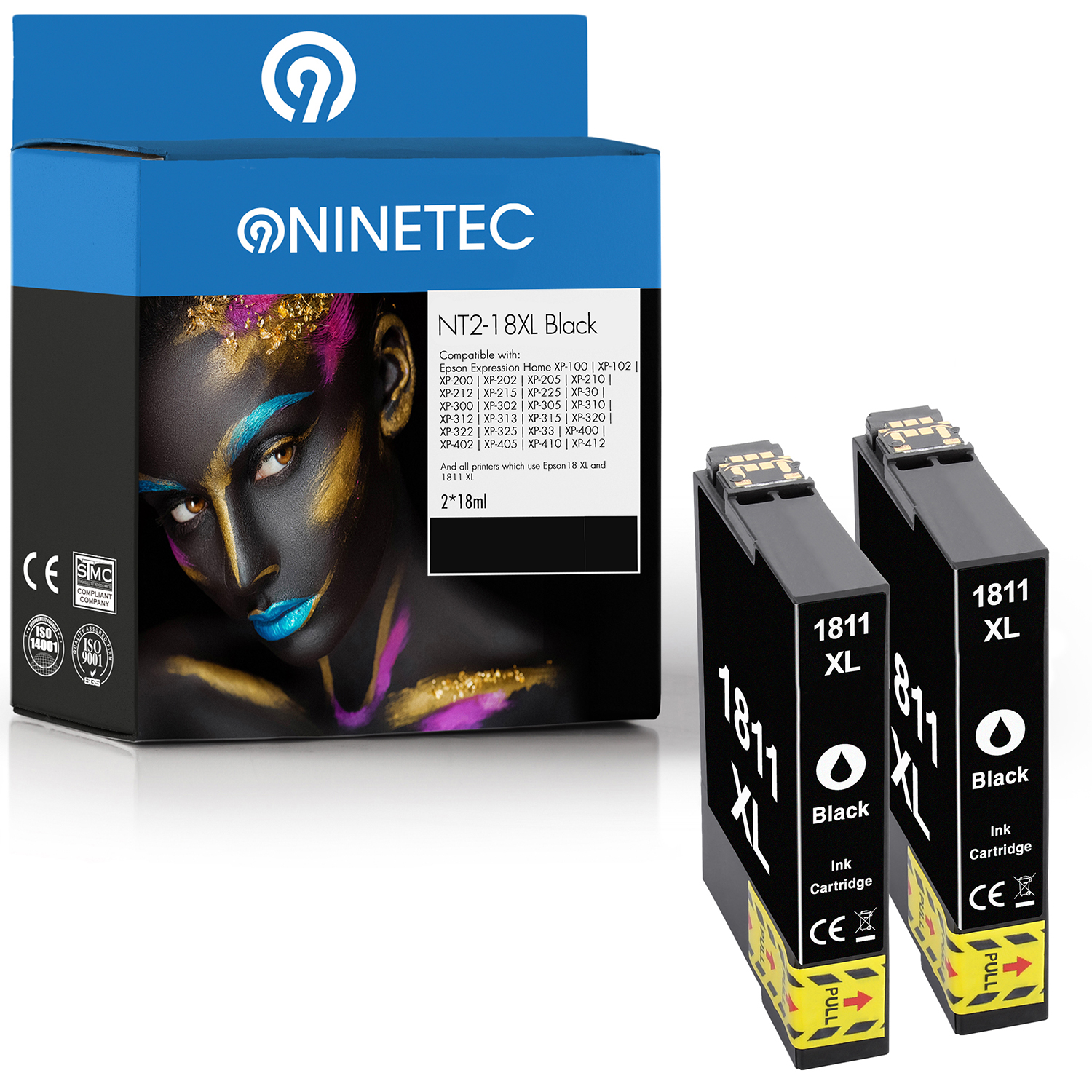 NINETEC 2er Set ersetzt Epson black Tintenpatronen 13 T1811 18114511) T (C