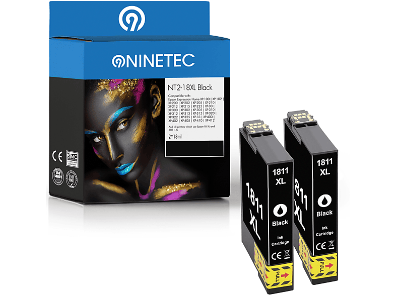 NINETEC 2er Set ersetzt Epson T1811 Tintenpatronen black (C 13 T 18114511)
