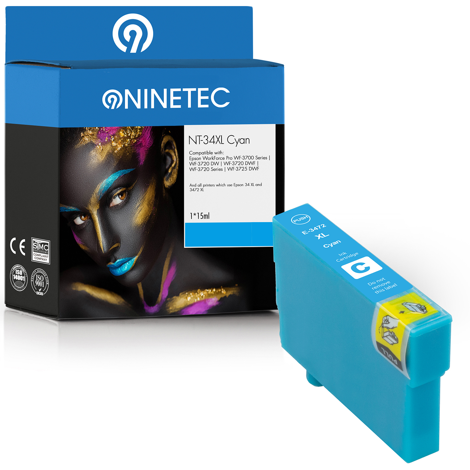 NINETEC 1 Patrone ersetzt Epson 34724010) Tintenpatronen (C T3472 34XL T cyan 13