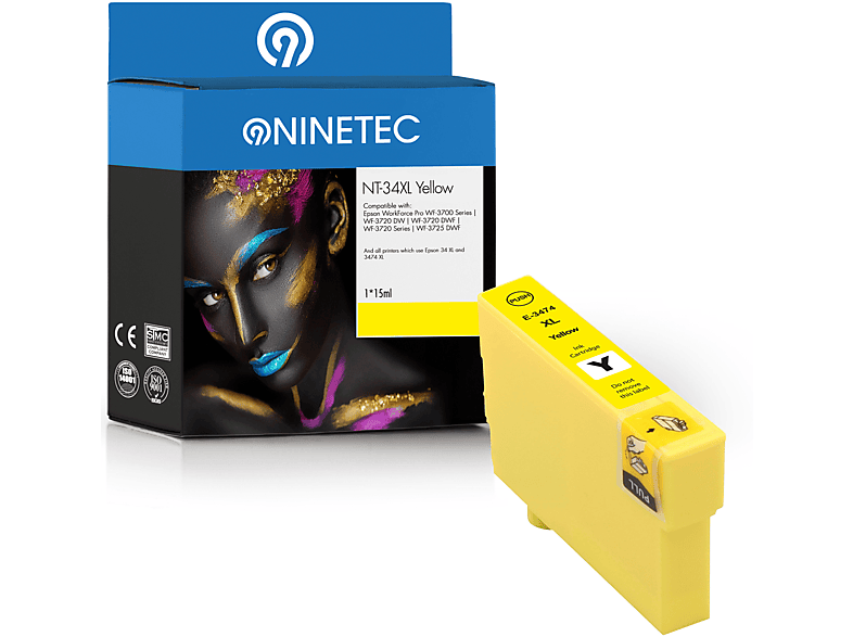 NINETEC 1 Patrone ersetzt Epson T3474 34XL Tintenpatronen yellow (C 13 T 34744010)