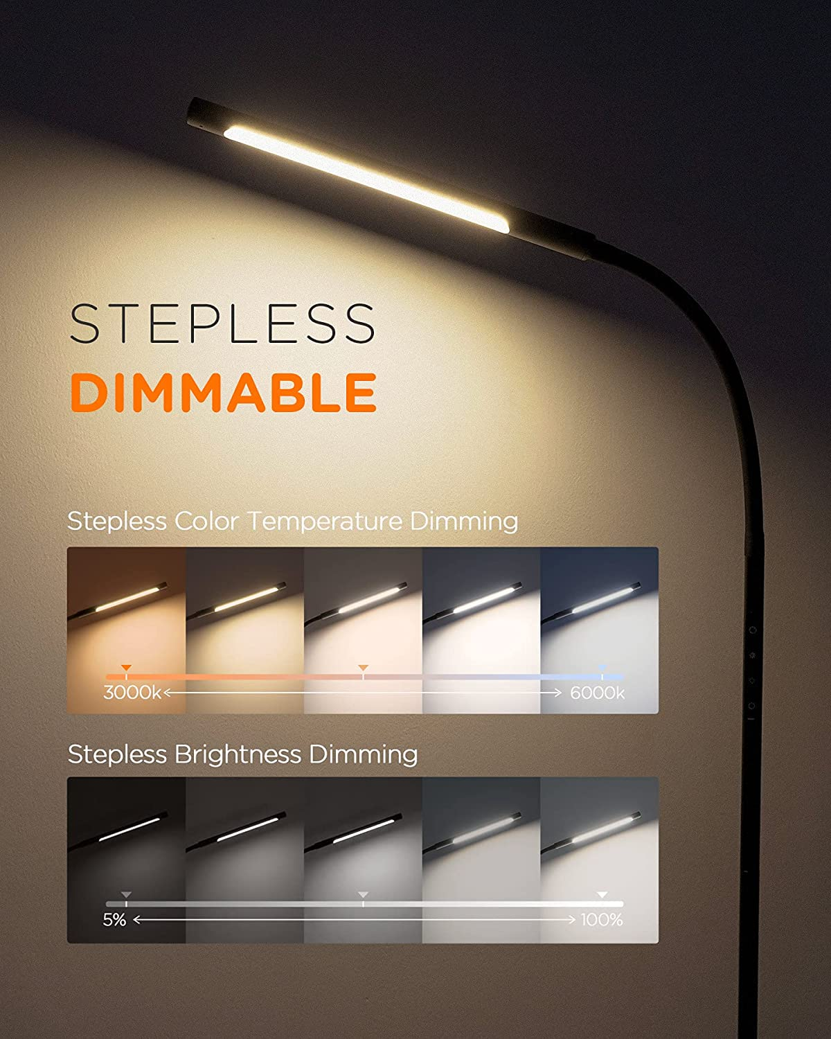 Farbtemperatur Dimmbar einstellbar Helligkeit Stehleuchte LED Stehlampe Stehleuchte, TOMONS und