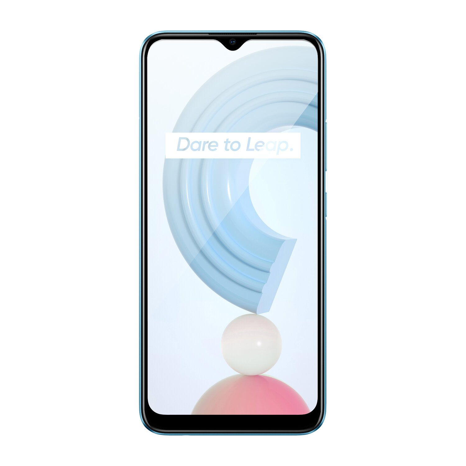 Ein blaues Telefon mit dem Text 'Dare to Leap' auf dem Bildschirm. Der Hintergrund hat ein blaues Design.