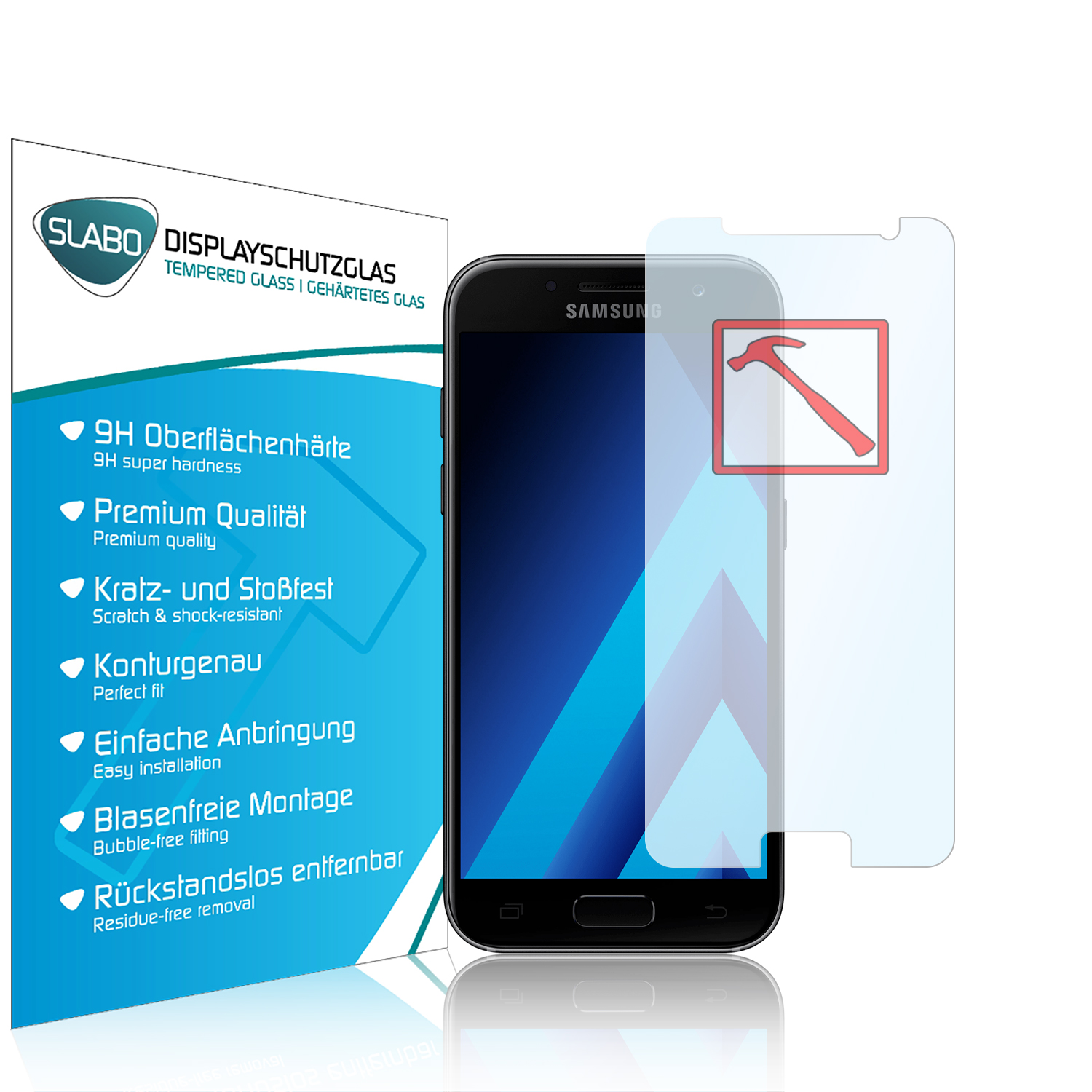 SLABO Glass (2017) Galaxy A3 Panzerglasfolie Premium Displayschutz(für Samsung Tempered SM-A320)