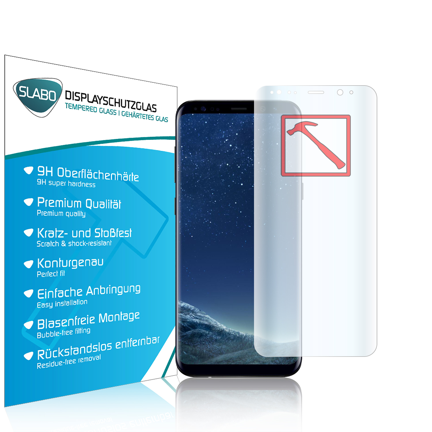 SLABO Premium Full Cover Transparent Displayschutz(für Tempered Galaxy Samsung S8+ - (SM-G955)) Panzerglasfolie Glass