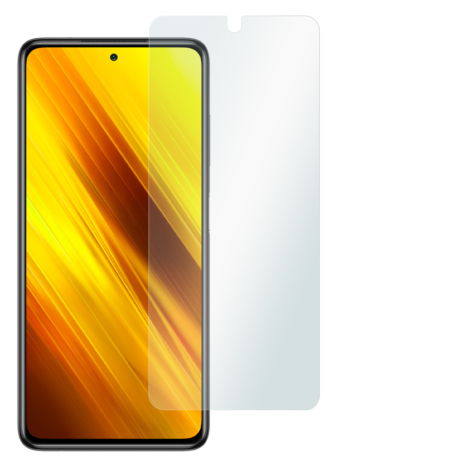 Smartphone mit angebrachter Displayschutzfolie. Das Telefon ist goldfarben. Klare Displayschutzfolie.
