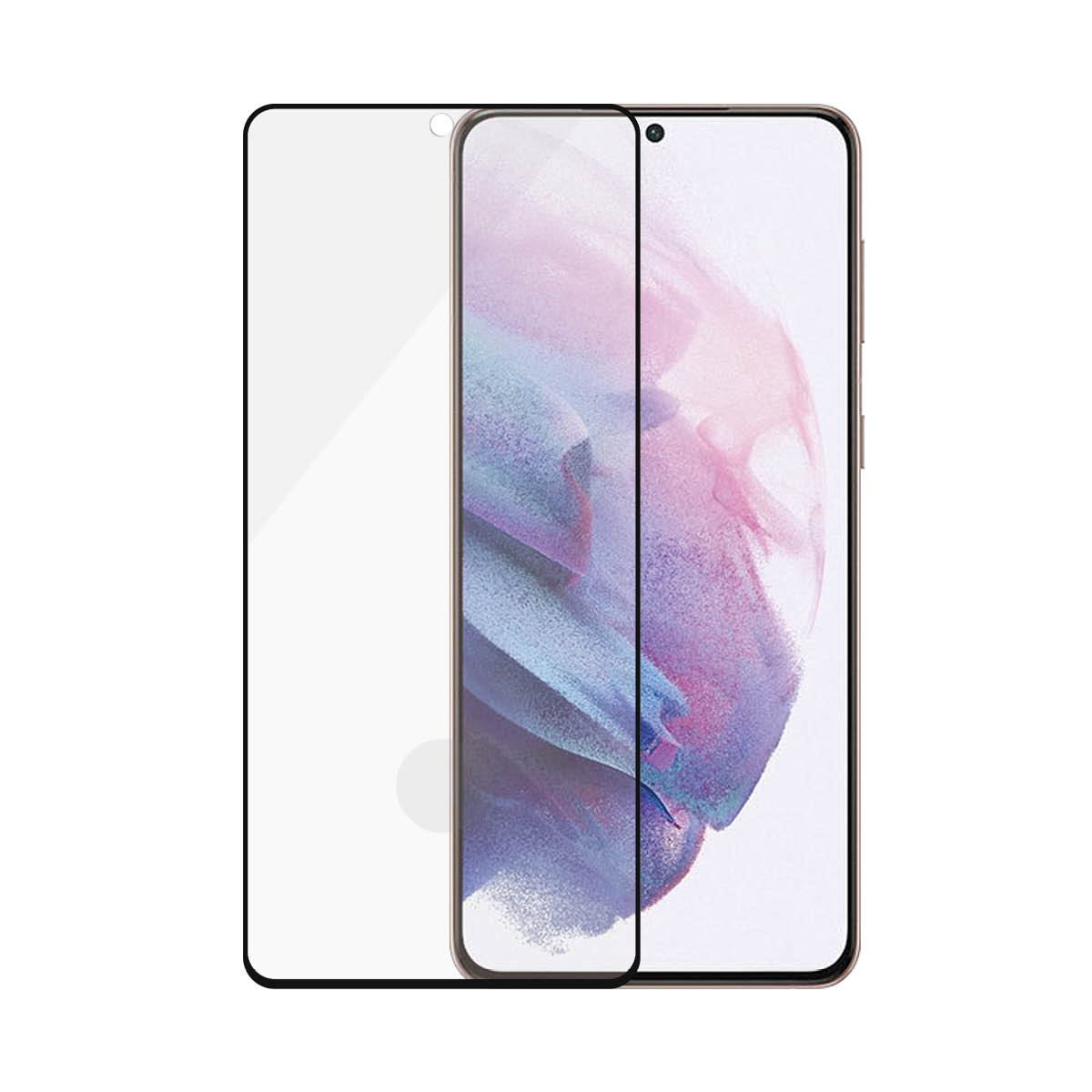 Telefono con protezione schermo applicata. Lo schermo è spento, con una leggera lucentezza.