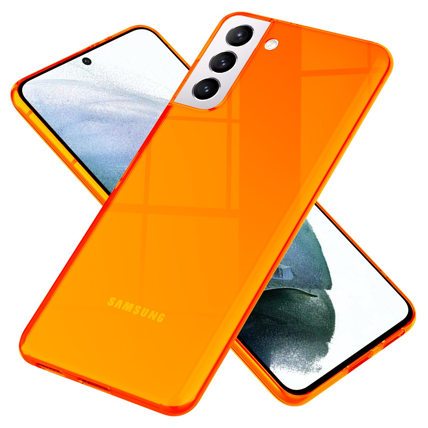 Samsung, NALIA Silikon Klar Neon Galaxy Orange Hülle, S21, Backcover, Transparente