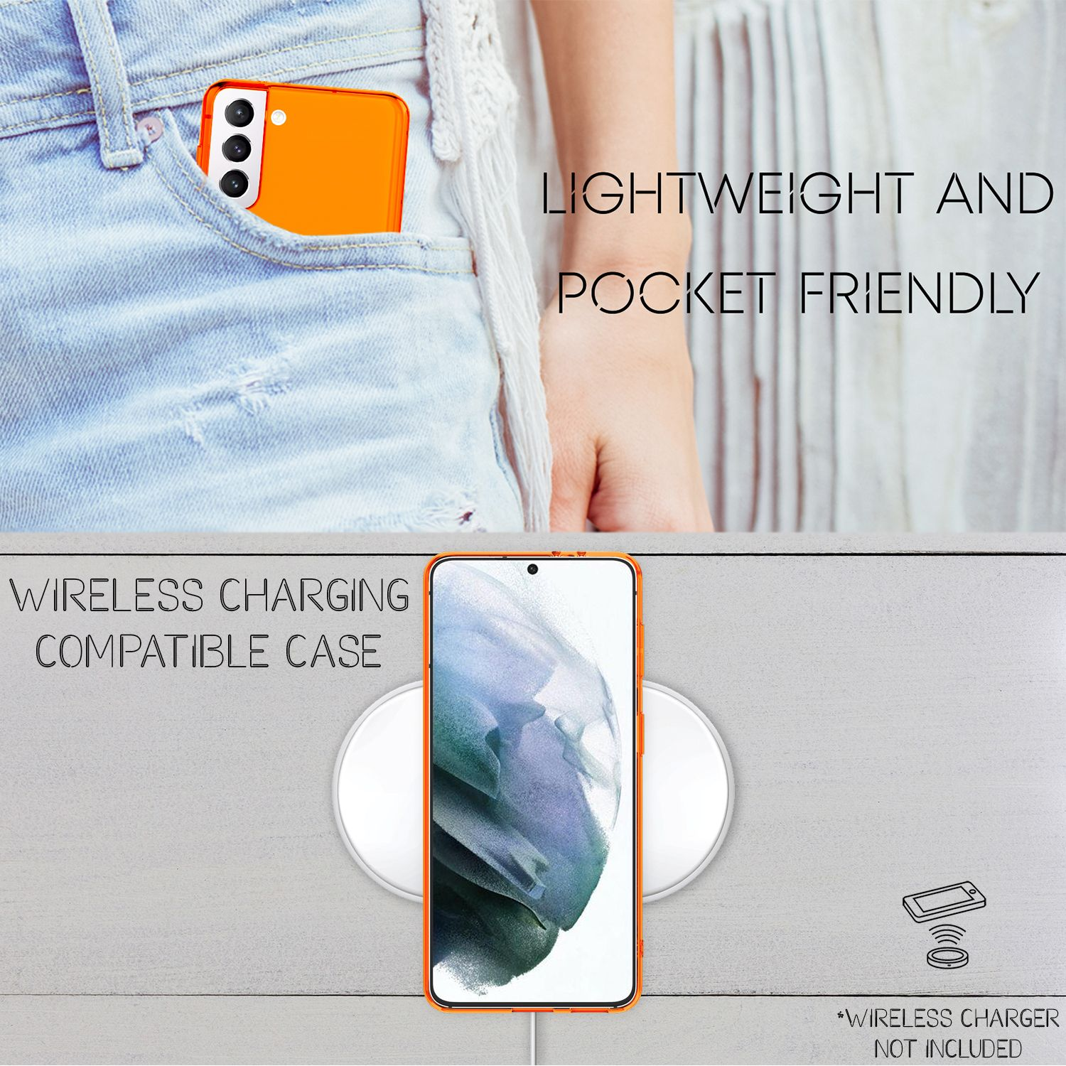 NALIA Klar Transparente Neon Silikon Samsung, Galaxy Orange Hülle, Backcover, S21