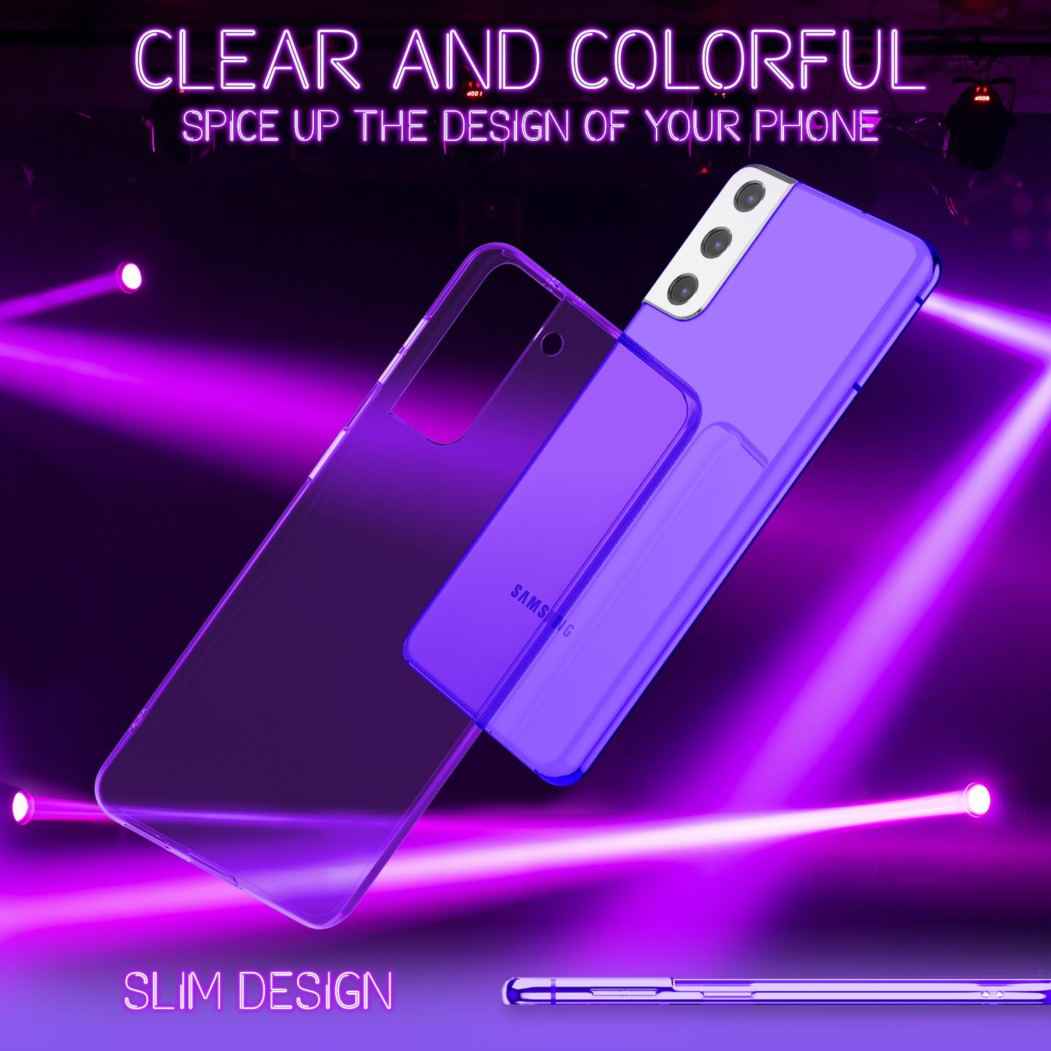 NALIA Klar Hülle, Lila Neon S21 Samsung, Transparente Silikon Plus, Galaxy Backcover