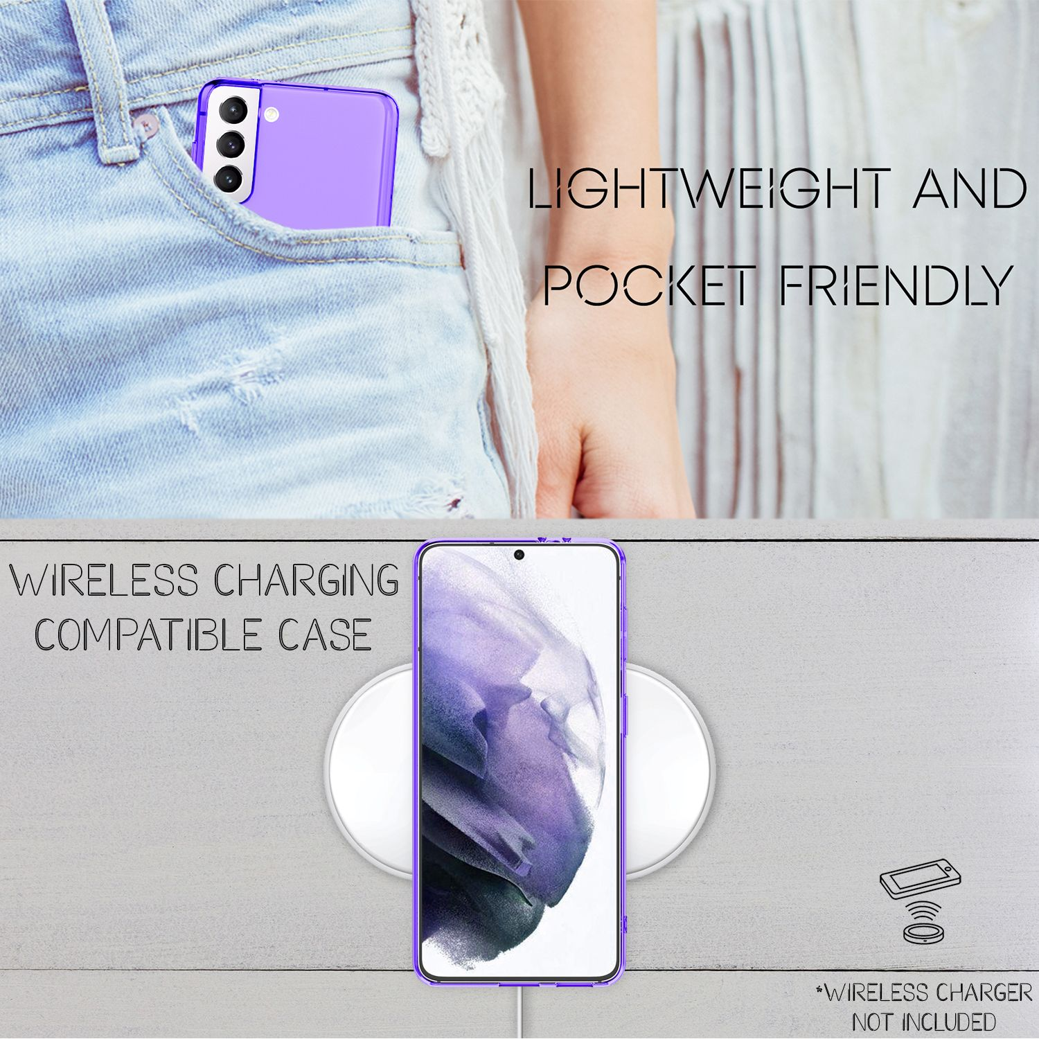 Klar NALIA Lila Samsung, Backcover, Plus, Silikon Transparente Neon Hülle, S21 Galaxy