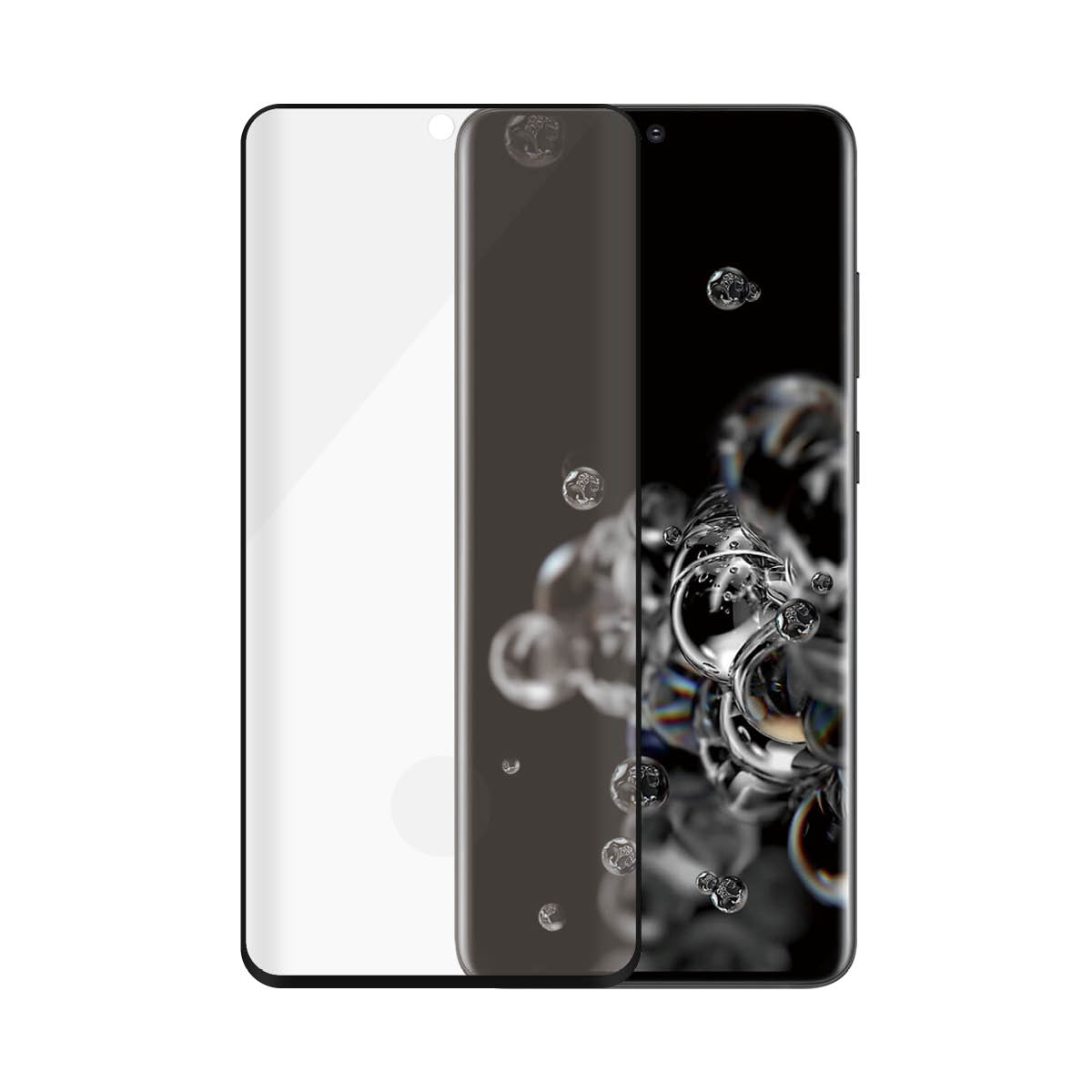 Uno smartphone con una protezione schermo accanto. Lo schermo presenta bolle.