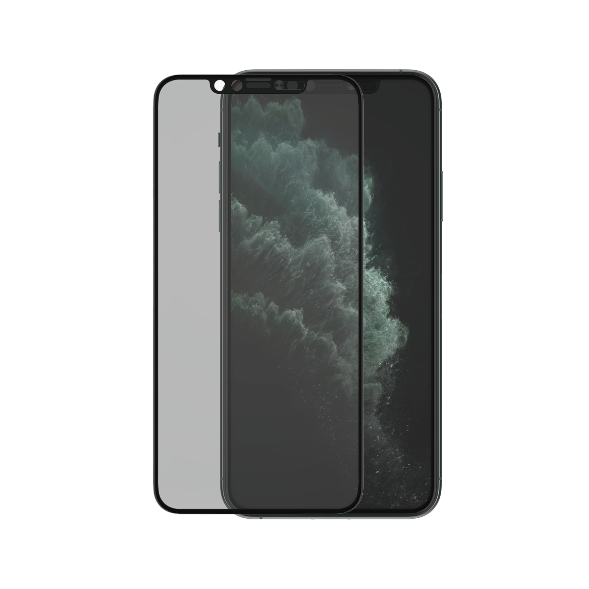 iPhone con protezione schermo. Il telefono è nero, la protezione trasparente.