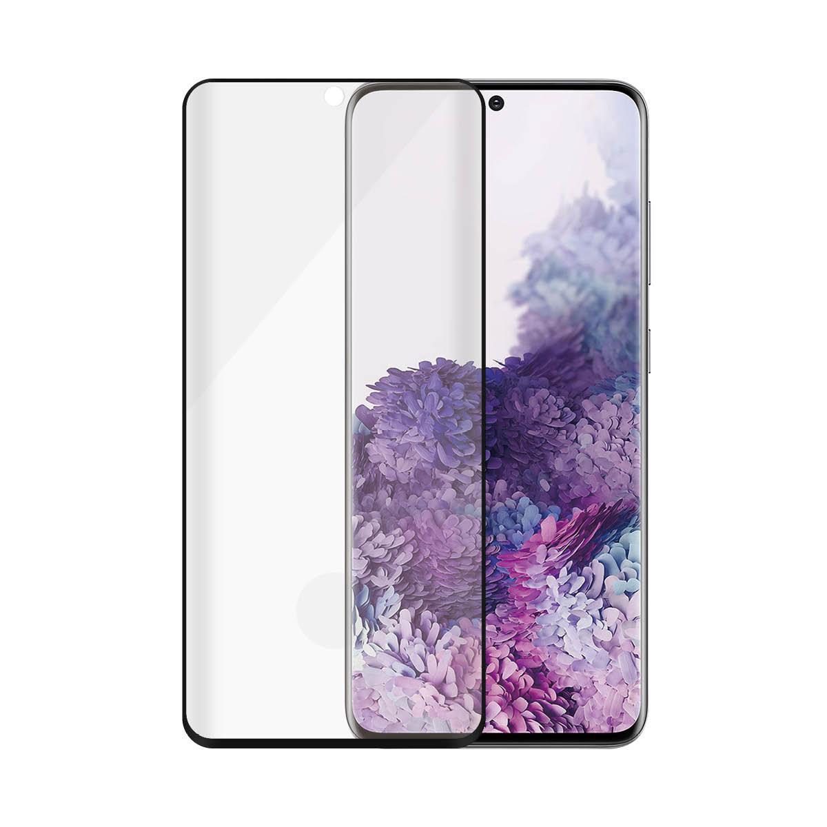 Telefono Samsung con protezione schermo. Il display mostra forme e colori astratti.