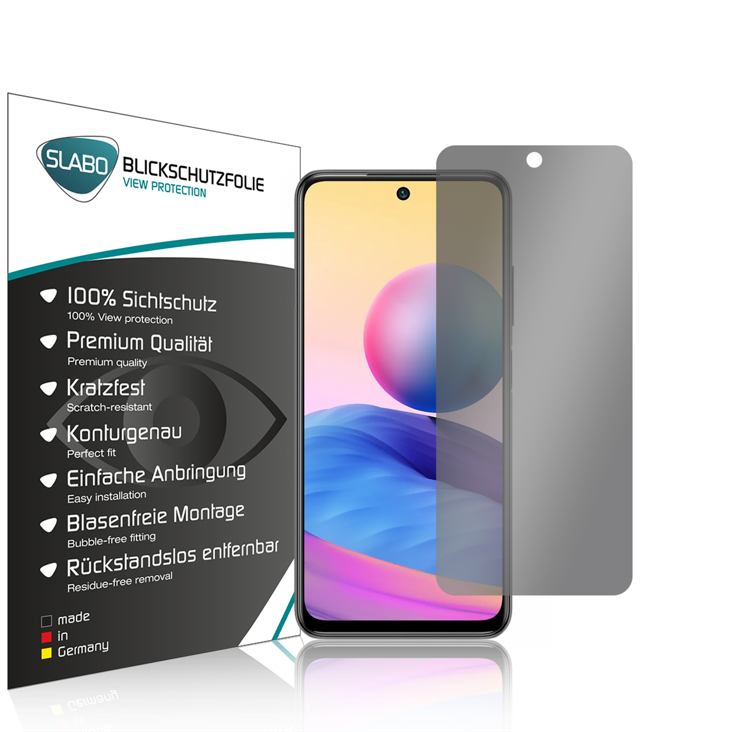 SLABO Blickschutzfolie 4-Way Xiaomi 360° 5G) Redmi Sichtschutz Displayschutz(für 10 Note