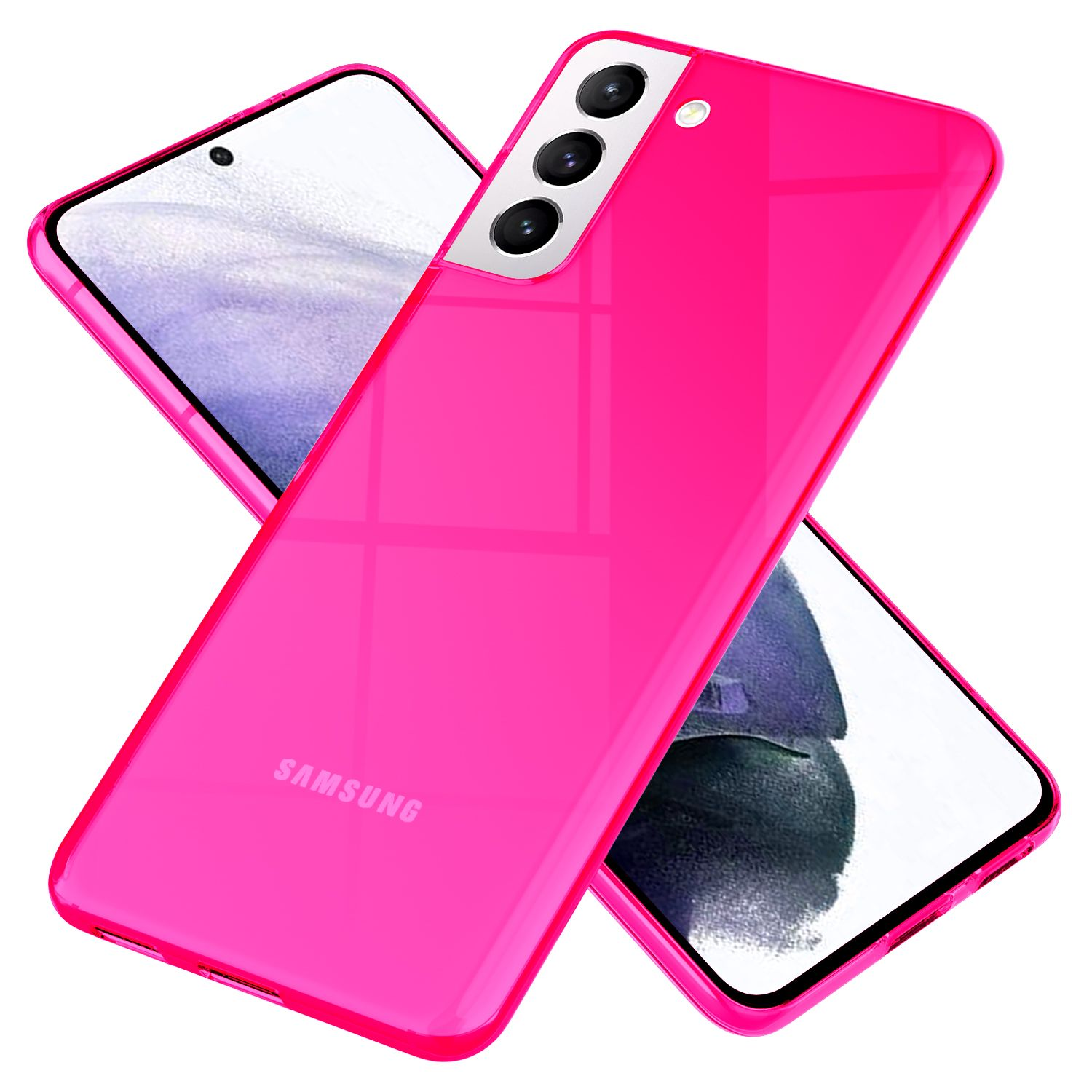 NALIA Klar Transparente Neon Galaxy Samsung, Hülle, Pink Silikon Plus, S21 Backcover