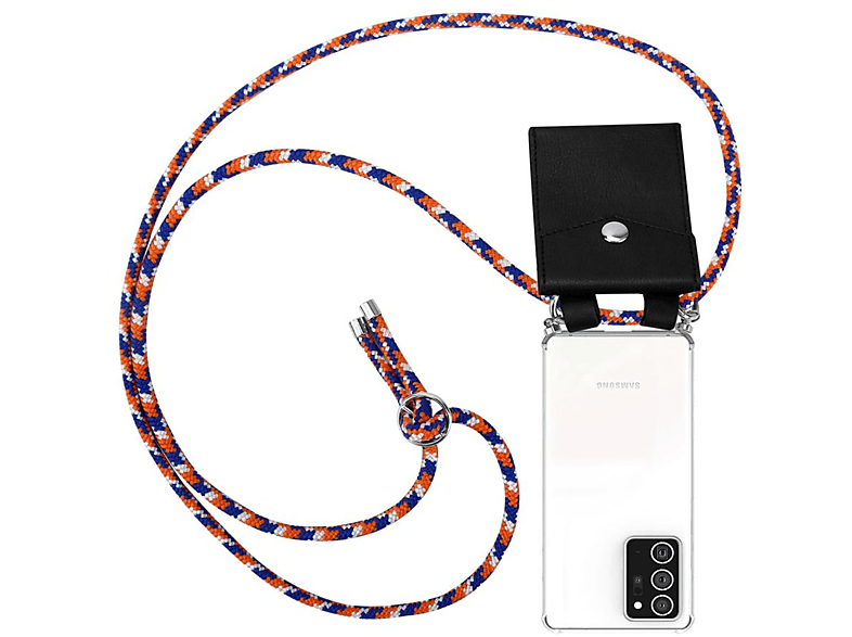 CADORABO Handy Kette mit Ringen, NOTE Backcover, ORANGE Silber abnehmbarer 20 Samsung, und BLAU PLUS, WEIß Hülle, Band Galaxy Kordel