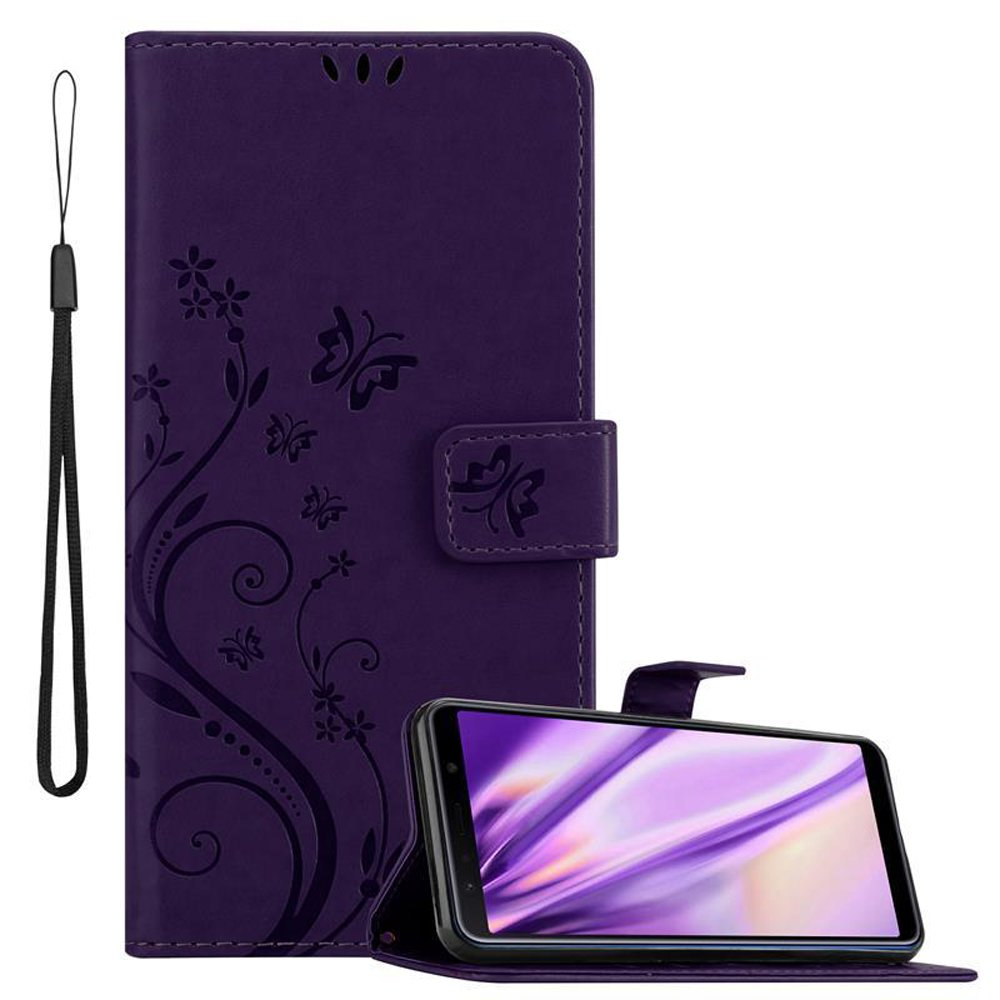 CADORABO Hülle Blumen Muster Flower FLORAL Samsung, A7 2018, LILA Case, Galaxy Bookcover, DUNKEL