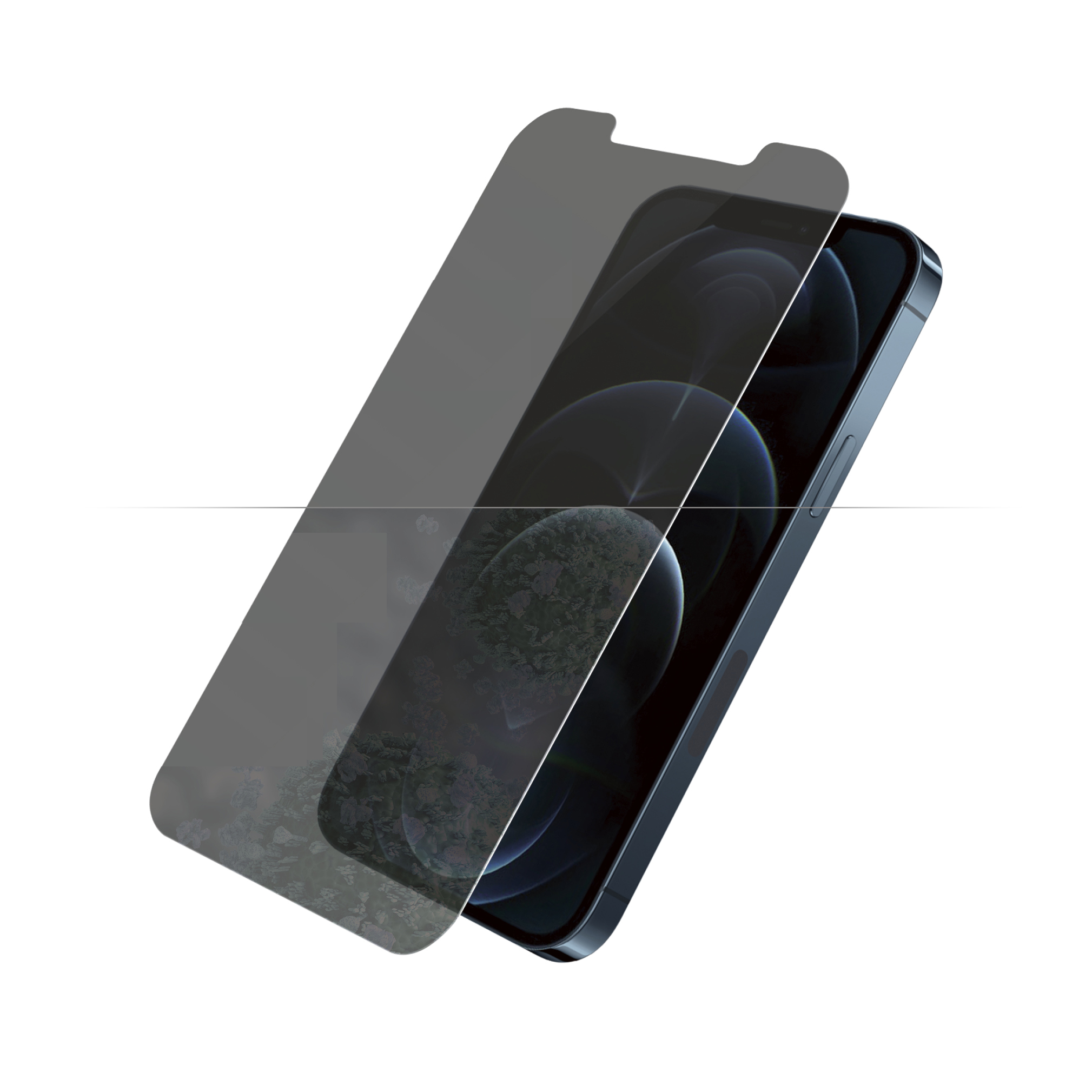Un iPhone con una protezione per lo schermo. La protezione copre lo schermo ed è leggermente angolata.