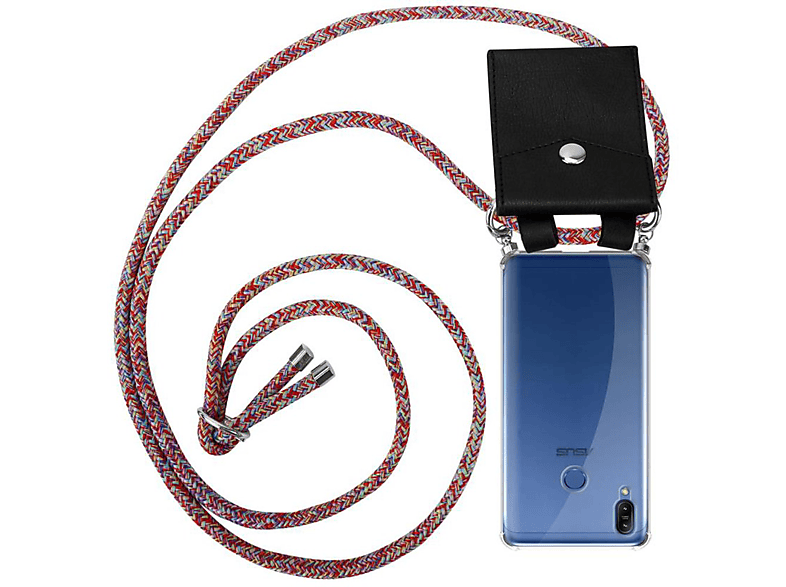 CADORABO Handy Kette mit Silber Kordel und PARROT Band Ringen, Hülle, M2, ZenFone MAX Backcover, COLORFUL Asus, abnehmbarer