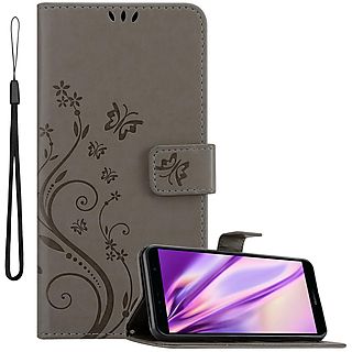 CADORABO Hülle Blumen Muster Flower Case, Bookcover, Honor, 7A / Huawei Y6 PRIME 2018, FLORAL GRAU