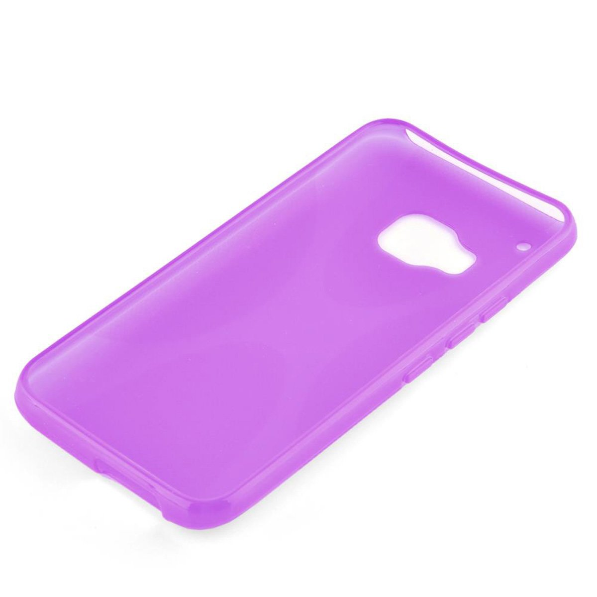 Custodia del telefono viola su sfondo bianco.