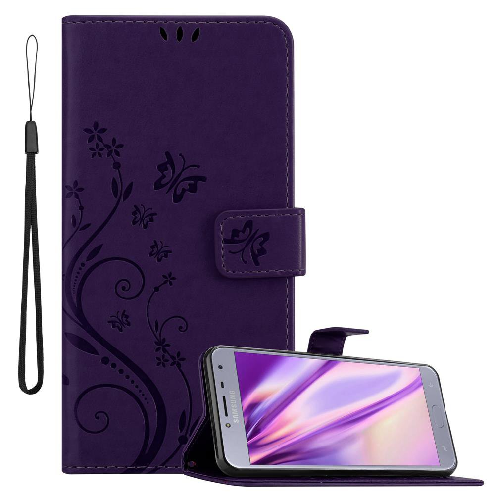 2018, Galaxy Hülle DUNKEL Blumen FLORAL Bookcover, Muster J4 Samsung, CADORABO LILA Flower Case,