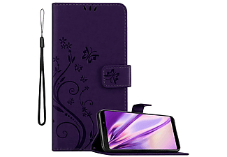 CADORABO Blumen Buch Hülle, Bookcover, Samsung, Galaxy A9 2018, FLORAL DUNKEL LILA