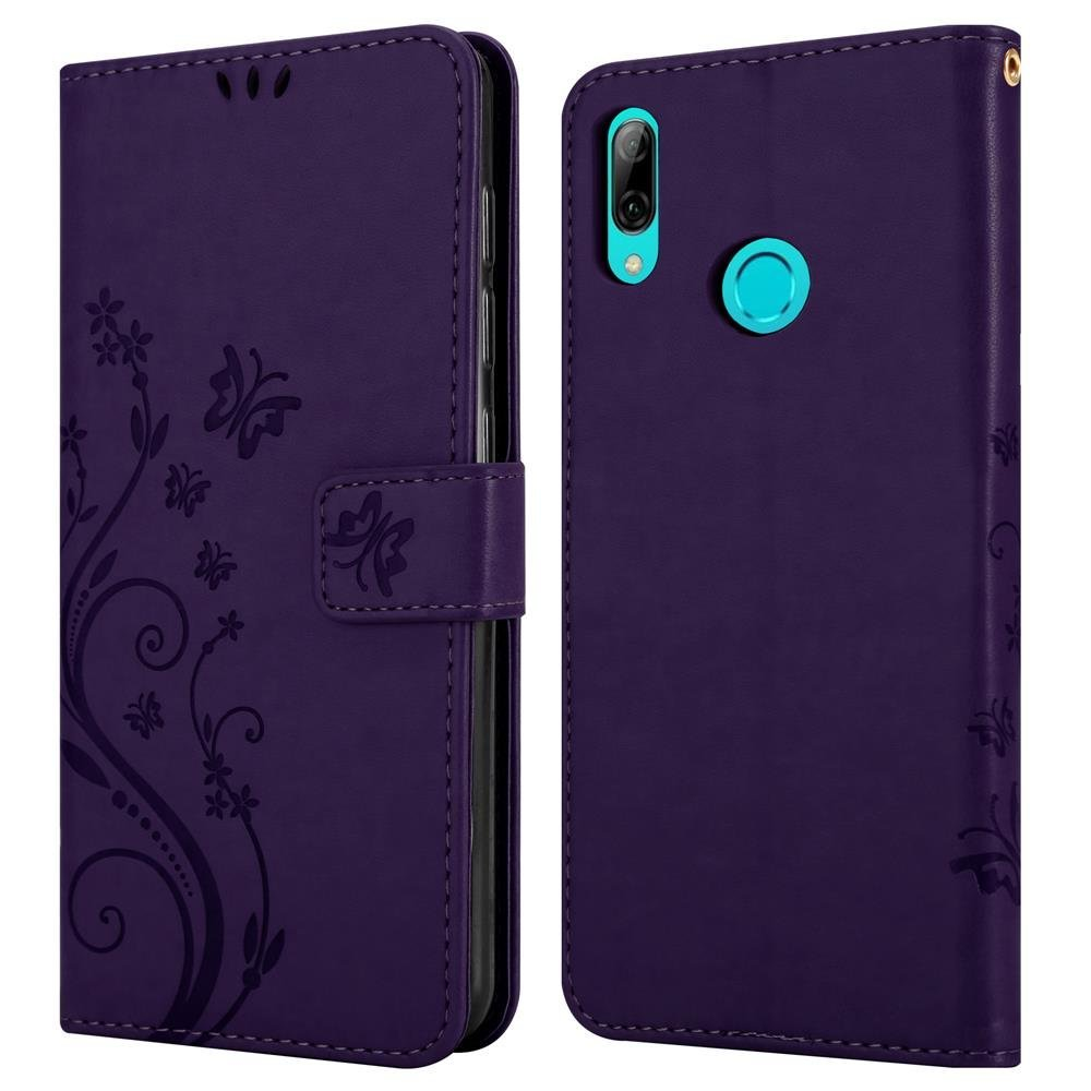 CADORABO Hülle Blumen Muster Honor, LILA FLORAL Case, LITE 10 2019, P / DUNKEL Bookcover, Flower SMART Huawei