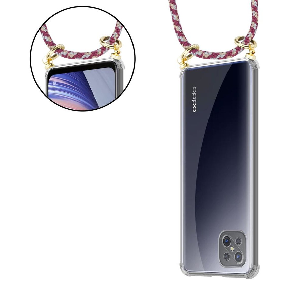 CADORABO Handy Oppo, Ringen, Gold GELB WEIß ROT abnehmbarer Band mit und Hülle, Kordel A92s, Kette Backcover