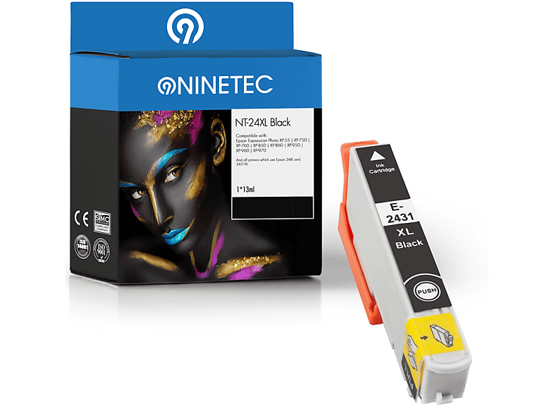 NINETEC 1 Patrone ersetzt Tintenpatrone (C T2431 T 24314010) 24XL black Epson 13