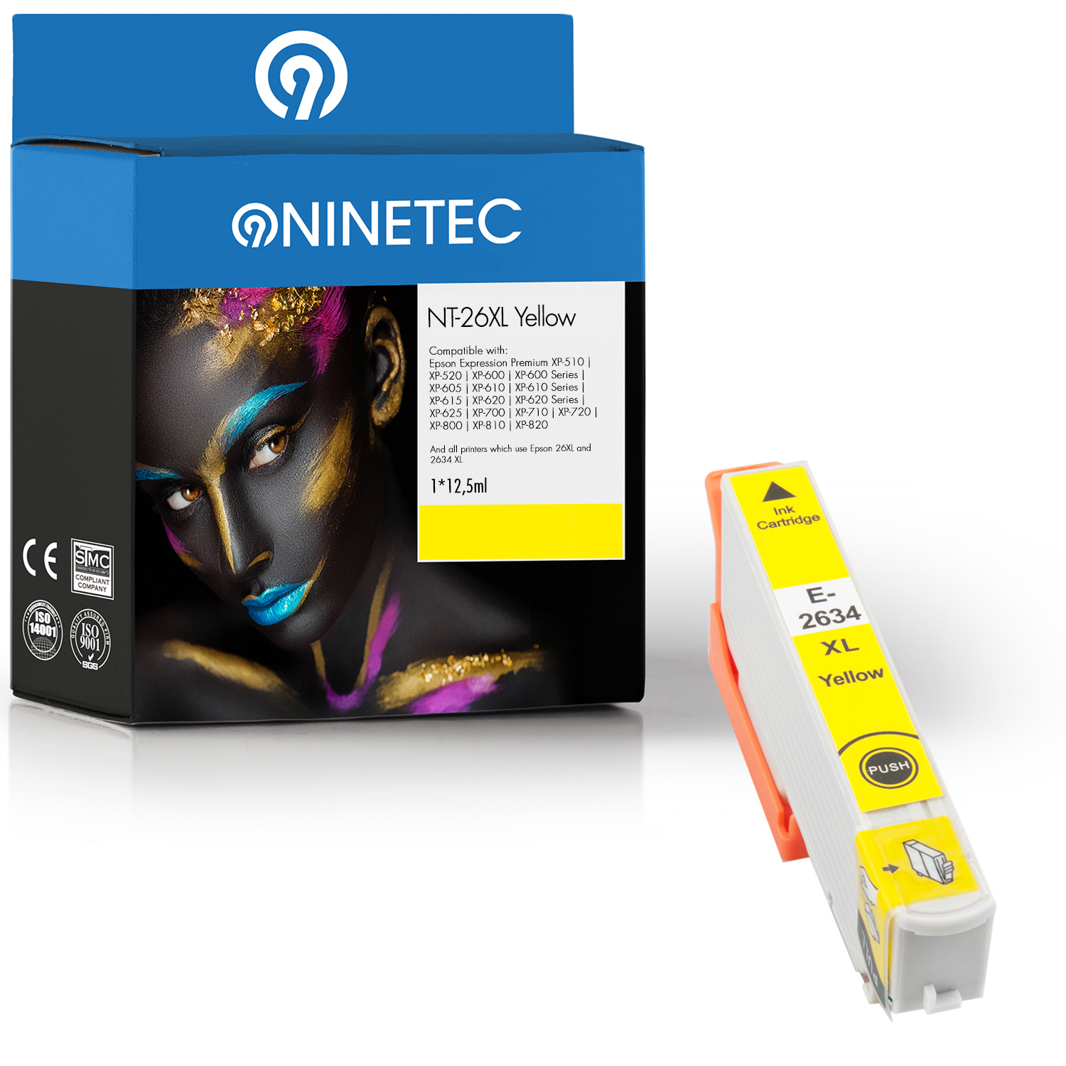 NINETEC 1 Patrone ersetzt 13 yellow (C T Epson T2634 26344010) 26XL Tintenpatrone