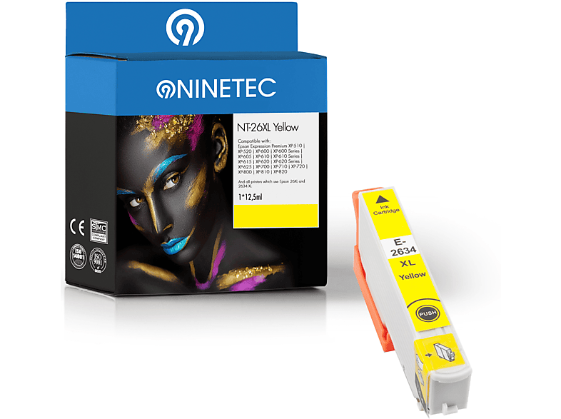 NINETEC 1 Patrone ersetzt Epson T2634 26XL Tintenpatrone yellow (C 13 T 26344010)