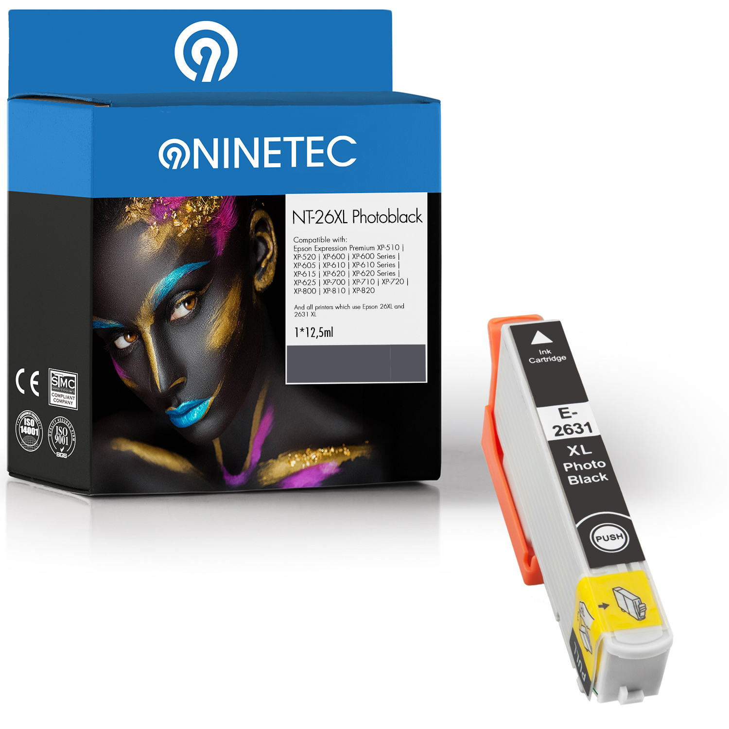 NINETEC T2631 1 (C Patrone 26XL T ersetzt photoblack Tintenpatrone 13 26314010) Epson