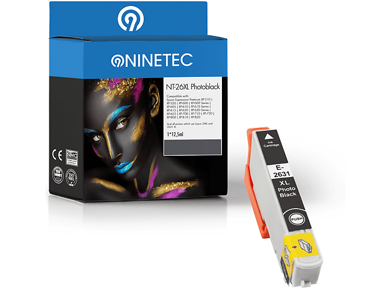 NINETEC 1 Patrone ersetzt Epson T2631 26XL Tintenpatrone photoblack (C 13 T 26314010)