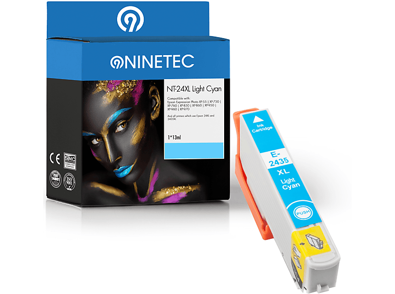 NINETEC 1 Patrone ersetzt Epson 24354010) Tintenpatrone 13 T T2435 24XL (C lightcyan