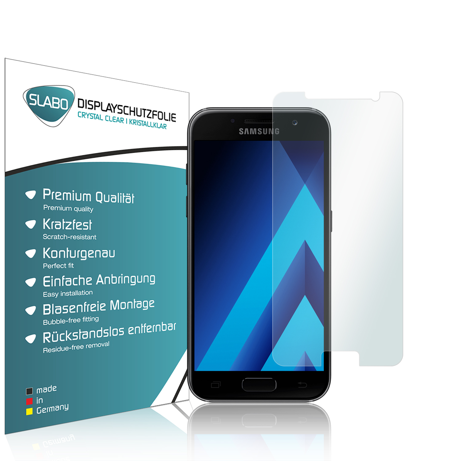 Ein Telefon und ein Displayschutz mit Informationen über den Displayschutz.