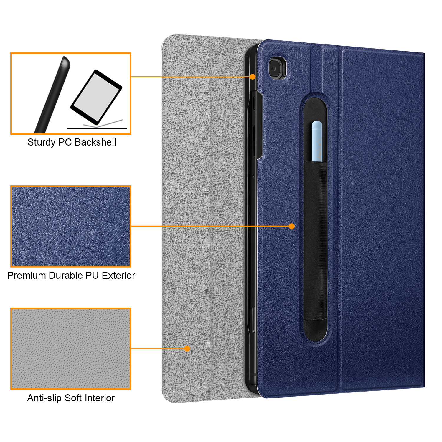 FINTIE Hülle Tablethülle Samsung Marineblau Polycarbonat, Acrylnitril-Butadien-Styrol, für Bookcover
